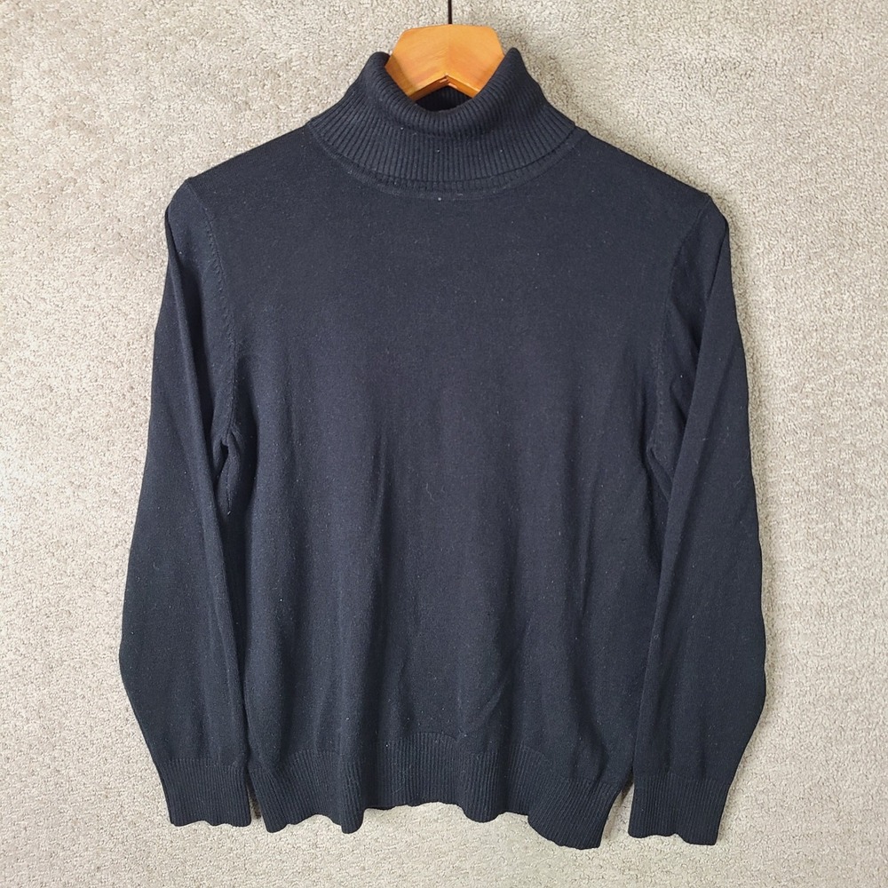 Joseph A Sweater Womens Medium Black Turtleneck Rayon Nylon Knit‎ Pullover